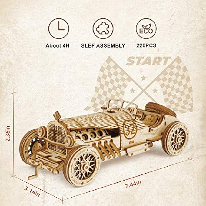 MODEL CAR KITS - WOODEN 3D PUZZLES - MODEL CARS TO BUILD FOR ADULTS 1:16 SCALE MODEL GRAND PRIX CAR - Image 2